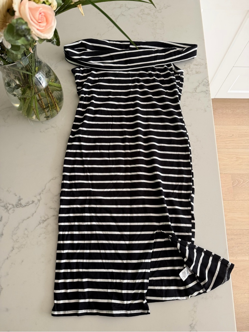 Black and White Striped Dress, off shoulder, size L